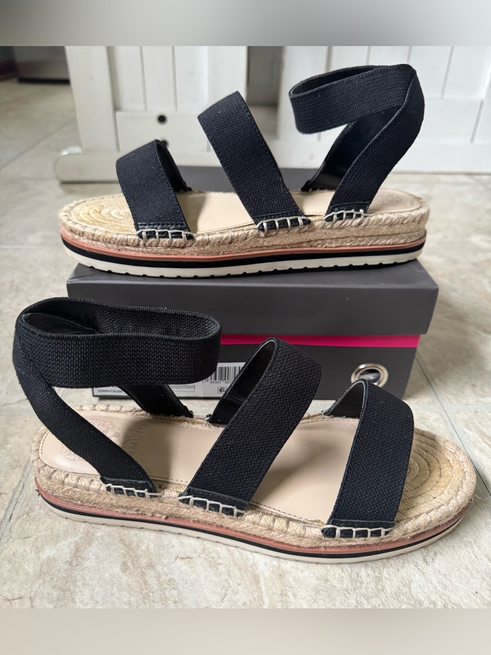Vince Camuto Black Elastic Strap Espadrille Platform Sandals